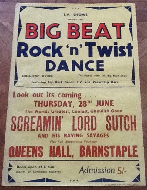 Screamin’ Lord Sutch Original Concert Tour Gig Poster Queens Hall Barnstaple 1962