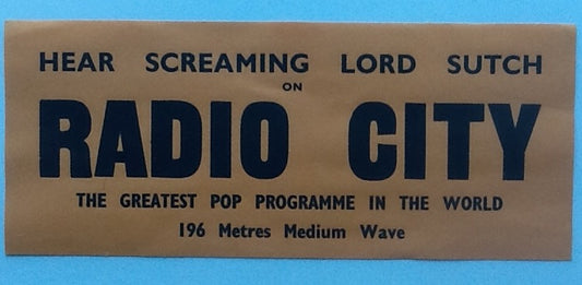 Screaming Lord Sutch Radio City Promo Window Sticker 1964