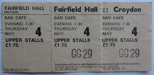 Sad Cafe Original Unused Complete Concert Ticket Fairfield Hall Croydon 1978