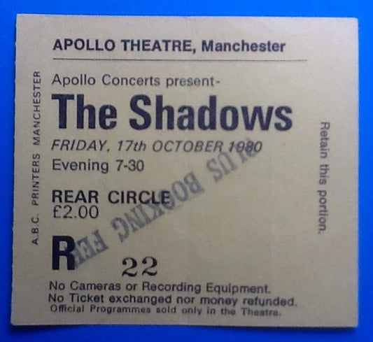 Shadows Used Concert Ticket Manchester 1980