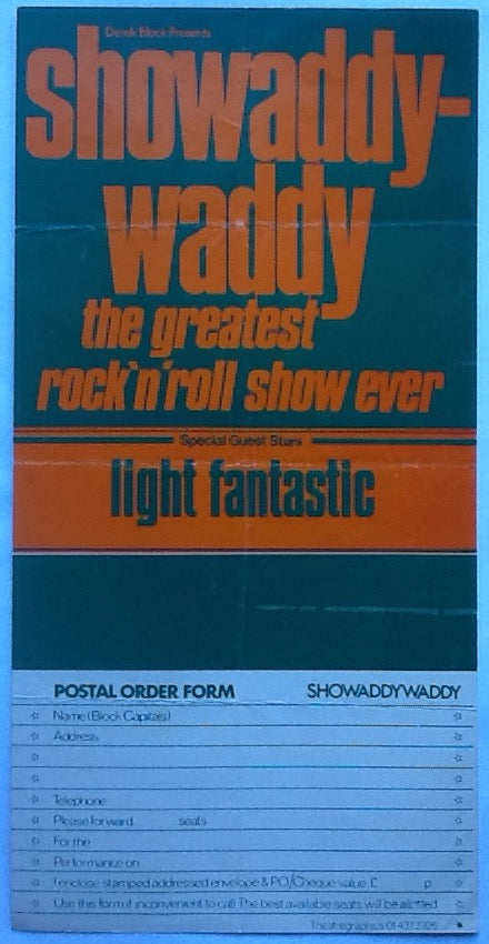 Showaddywaddy Original Early Concert Handbill Flyer UK Tour 1975
