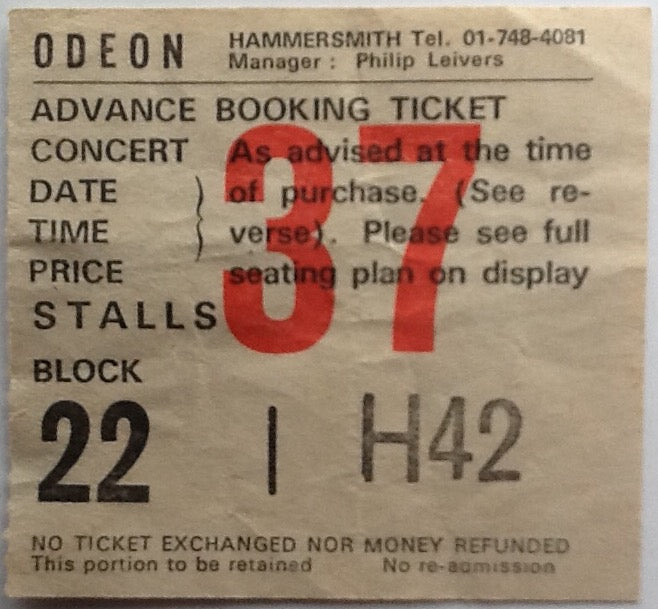 Simple Minds Original Used Concert Ticket Hammersmith Odeon London 1981