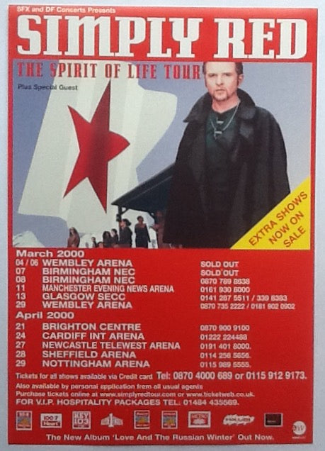 Simply Red Original Handbill Flyer The Spirit of Life Tour 2000