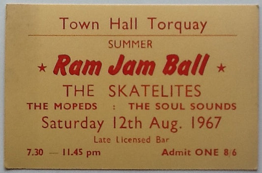 Skatelites Original Used Concert Ticket Torquay Town Hall 1967