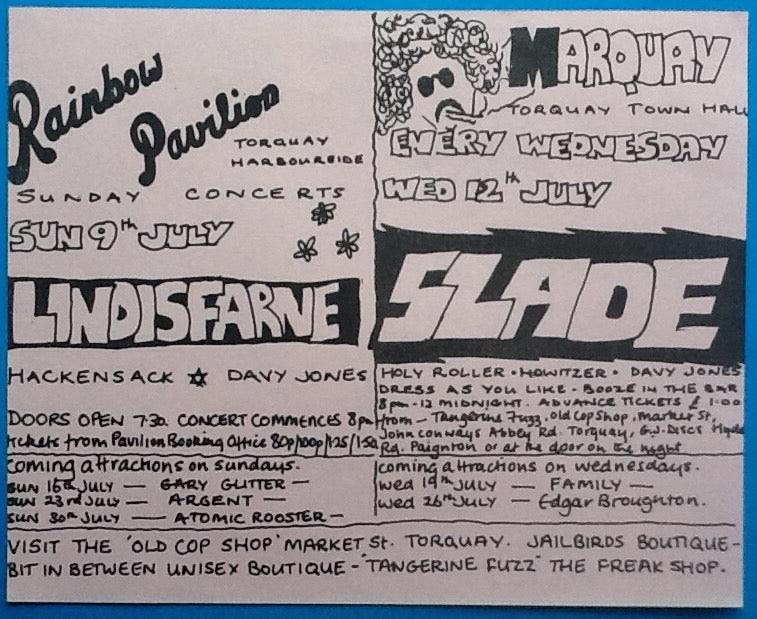 Slade Lindisfarne Original Concert Handbill Flyer Town Hall Torquay 1972