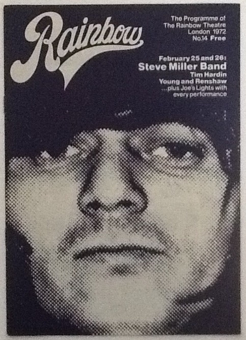 Steve Miller Band Original Concert Programme Rainbow Theatre London Feb 1972