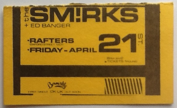 Smirks Original Used Concert Ticket Rafters Club Manchester 21 April 1978