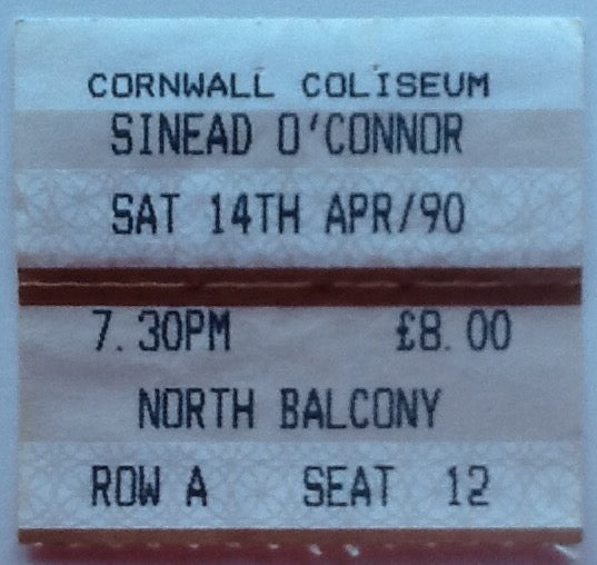 Sinead O'Connor Original Used Concert Ticket Cornwall Coliseum St. Austell 1990