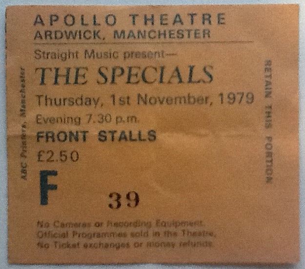 Specials Original Used Concert Ticket Apollo Theatre Manchester 1979