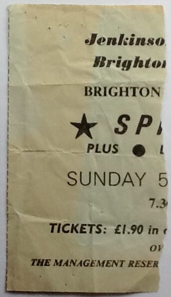 Spizzles Original Used Concert Ticket Jenkinsons Brighton 1981