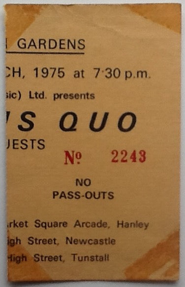 Status Quo Original Used Concert Ticket Trentham Gardens Stike on Trent 1975