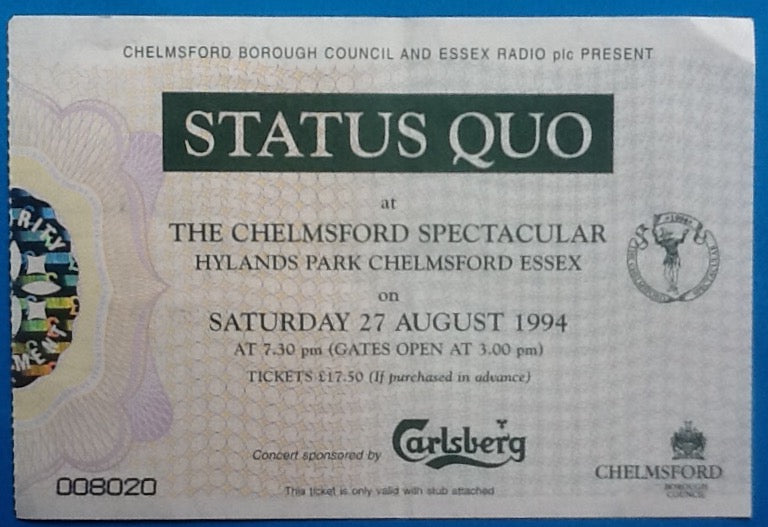 Status Quo Original Used Concert Ticket Hylands Park Chelmsford 1994