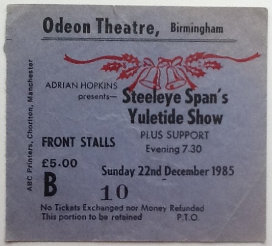 Steeleye Span Yuletide Show Original Used Concert Ticket Odeon Theatre Birmingham 1985