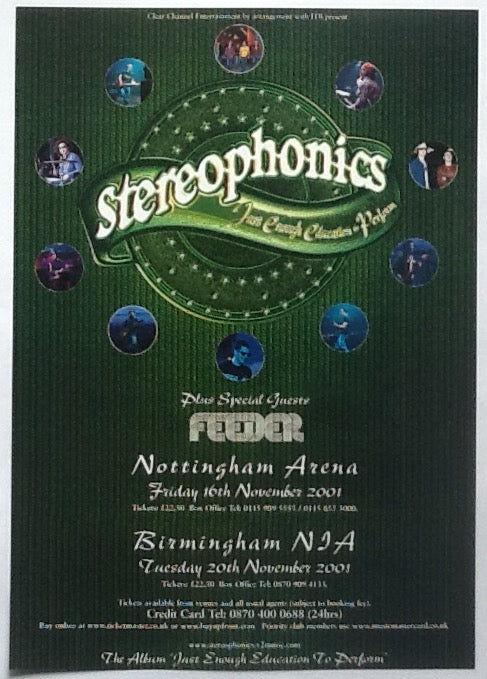 Stereophonics Original Concert Handbill Flyer Nottingham Birmingham 2001