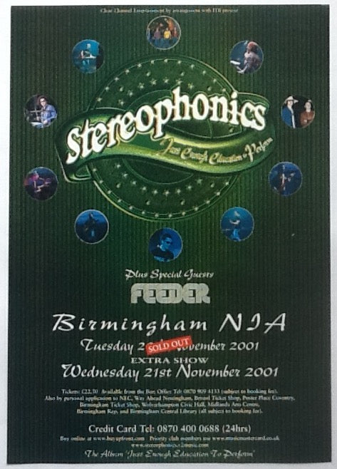 Stereophonics Original Concert Handbill Flyer NIA Birmingham 2001