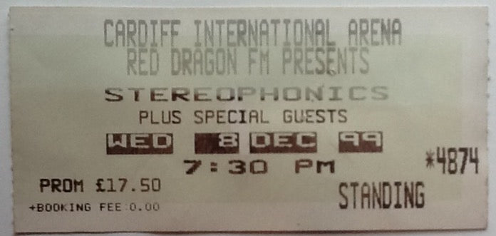 Stereophonics Original Used Concert Ticket Cardiff International Arena 8 Dec 1999