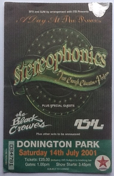 Stereophonics Black Crowes Original Used Concert Ticket Donington Park 2001