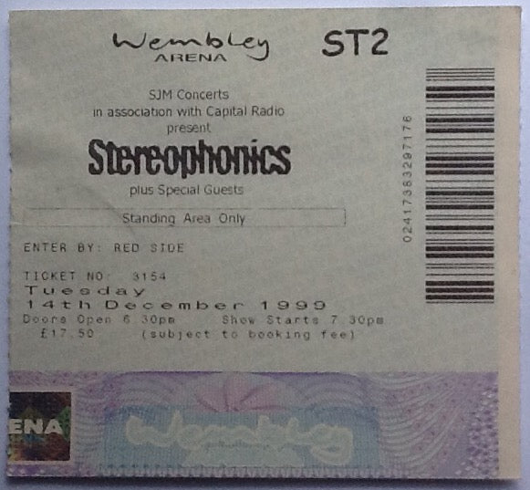Stereophonics Original Used Concert Ticket Wembley Arena London 14 Dec 1999