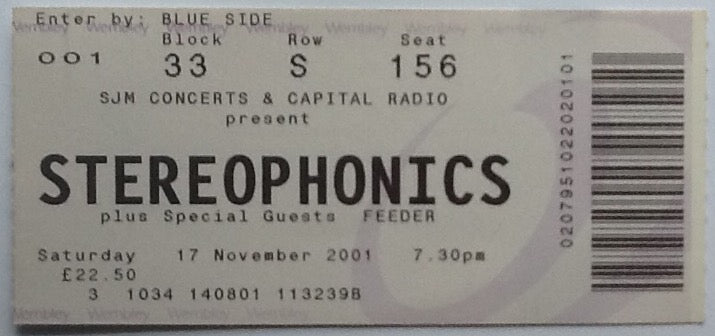 Stereophonics Original Used Concert Ticket Wembley Arena London 2001