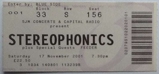 Stereophonics Original Used Concert Ticket Wembley Arena London 2001