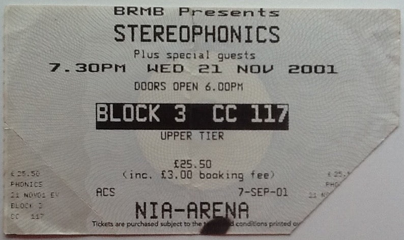 Stereophonics Original Used Concert Ticket NIA Arena Birmingham 2001