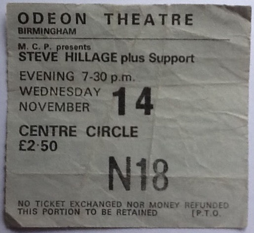 Steve Hillage Original Used Concert Ticket Odeon Theatre Birmingham 14 Nov 1979