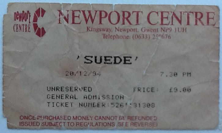 Suede Original Used Concert Ticket Newport Centre 1994