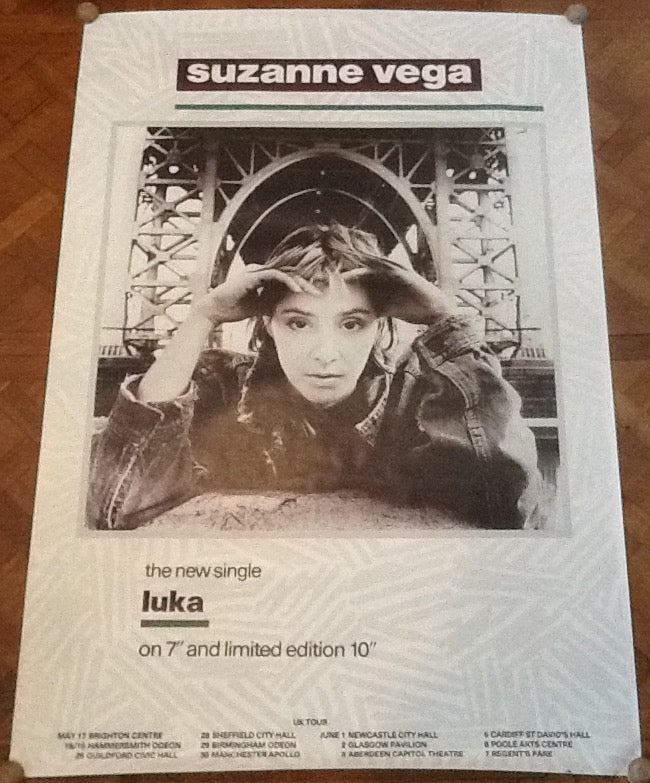 Suzanne Vega Luka Original Promo and Tour Concert Gig Poster UK Tour 1987