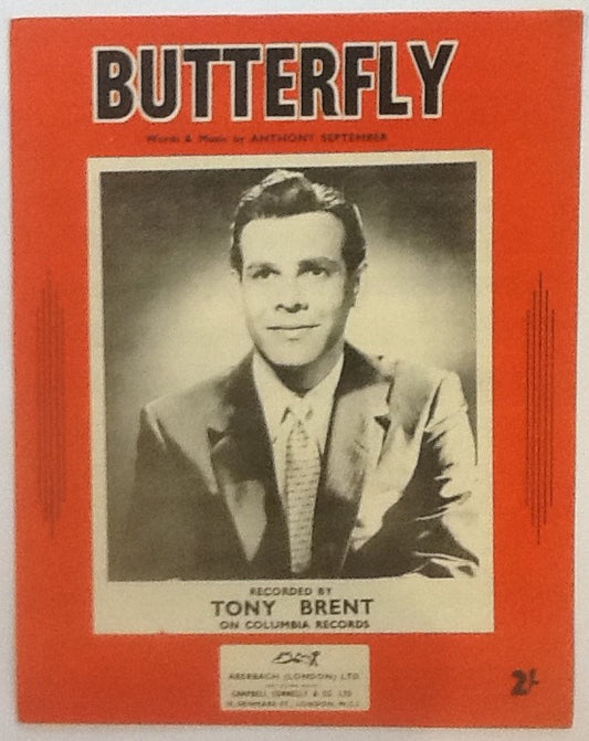 Tony Brent Butterfly Original Mint Sheet Music 1957