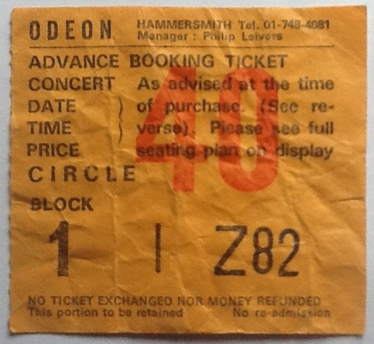 Ted Nugent Original Used Concert Ticket Hammersmith Odeon London 1st Aug 1980