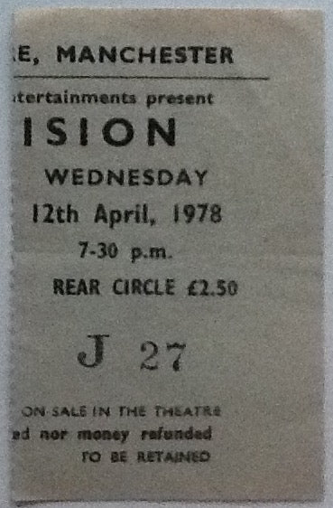Television Original Used Concert Ticket Apollo Theatre Manchester 1978