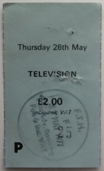 Television Original Used Concert Ticket Free Trade Hall Manchester 26th May 1977