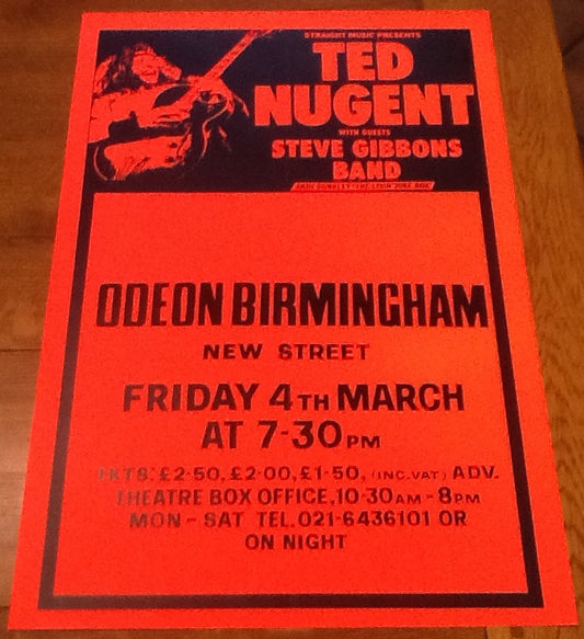 Ted Nugent Steve Gibbons Band Original Promo Concert Tour Gig Poster Odeon Birmingham 1977