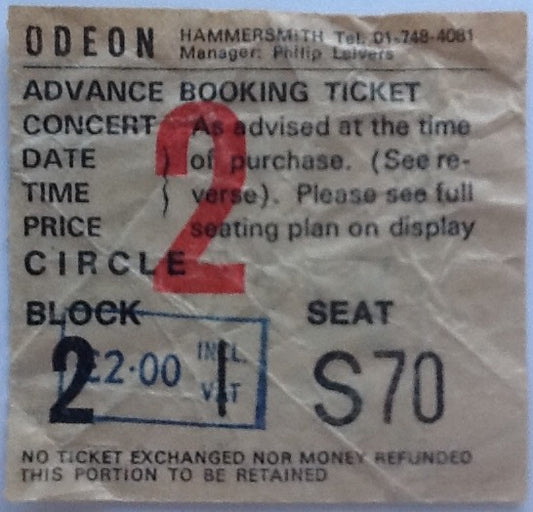 Ted Nugent Original Used Concert Ticket Odeon Hammersmith London 17th Aug 1977