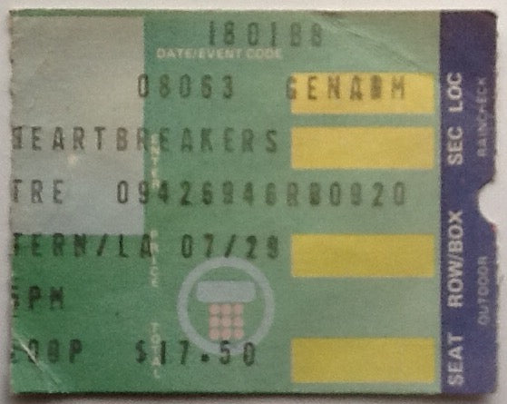 Tom Petty & the Heartbreakers Original Used Concert Ticket Wiltern Theatre Los Angeles 6 Aug 1985