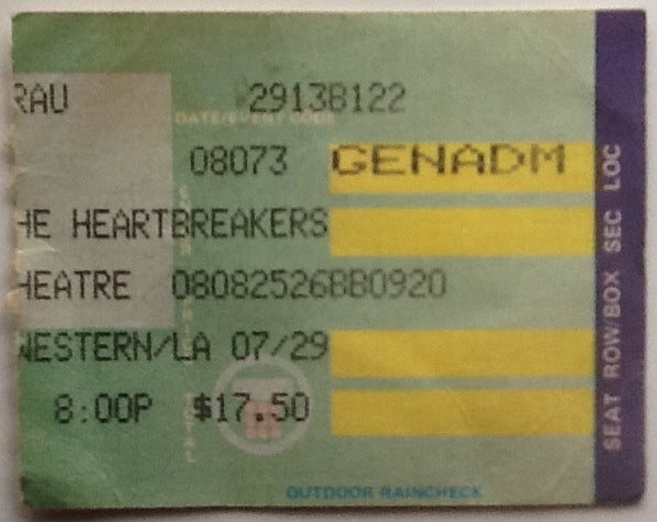 Tom Petty & the Heartbreakers Original Used Concert Ticket Wiltern Theatre Los Angeles 7 Aug 1985