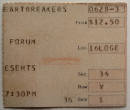 Tom Petty & the Heartbreakers Original Used Concert Ticket Forum Los Angeles 1981