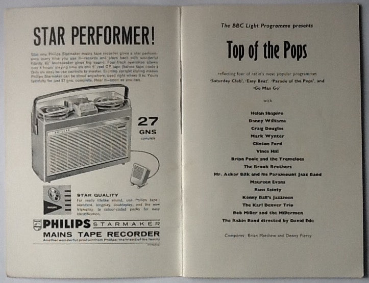 Top of the Pops Original Concert Tour Gig Programme Royal Albert Hall London 1963