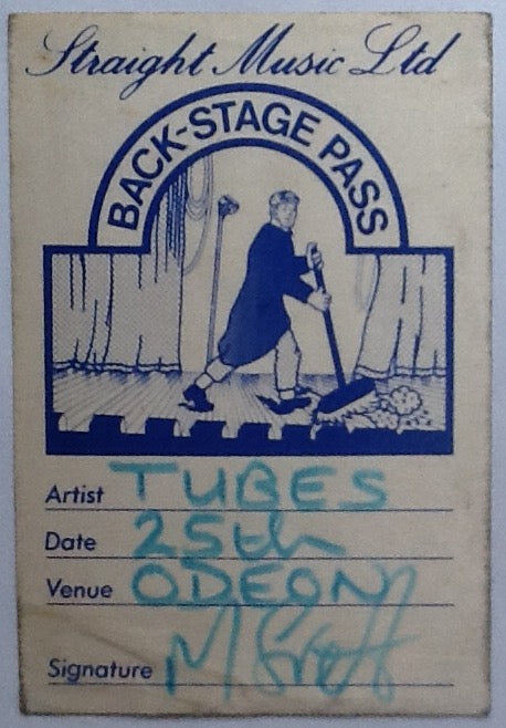 Tubes Original Unused Back Stage Concert Pass Ticket Hammersmith Odeon London 1979