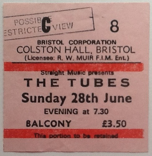 Tubes Original Used Concert Ticket Colston Hall Bristol 1981