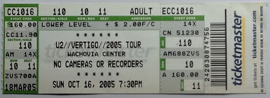 U2 Original Unused Concert Ticket Wachovia Center Philadelphia 16 Oct 2005