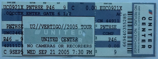 U2 Original Unused Concert Ticket United Center Chicago Illinois 21st Sep 2005