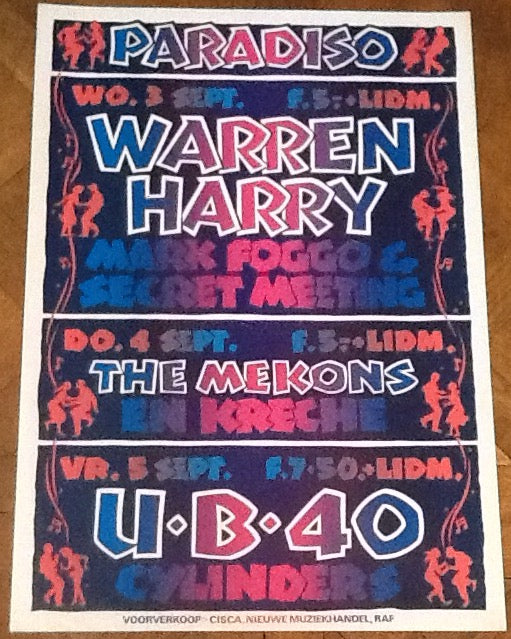 UB40 Warren Harry Mekons Original Concert Tour Gig Poster Paradiso Club Amsterdam 1980