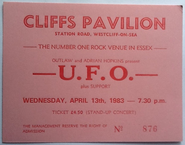 UFO Original large Concert Ticket Westcliff-On-Sea 1983