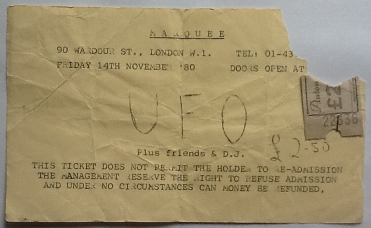 UFO Original Used Concert Ticket Marquee Club London 14th Nov 1980