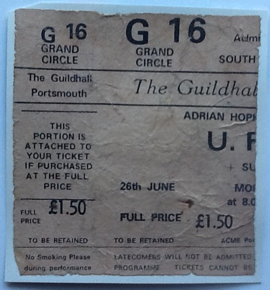 UFO Original Used Concert Ticket Guildhall Portsmouth 1978
