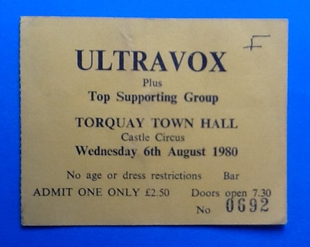 Ultravox Original Concert Ticket Torquay 1980