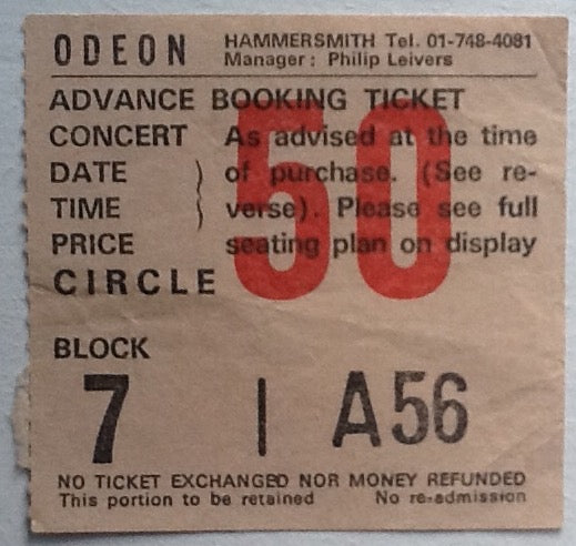 Ultravox Original Used Concert Ticket Hammersmith Odeon London 1984