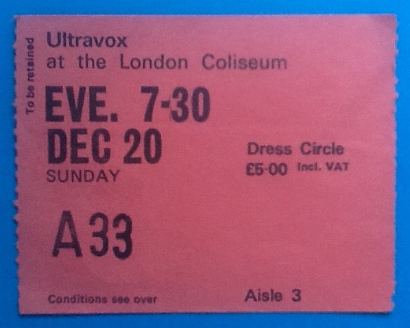 Ultravox Used Concert Ticket London 1981