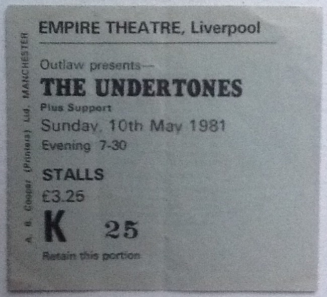 Undertones TV21 Original Used Concert Ticket Empire Theatre Liverpool 1981